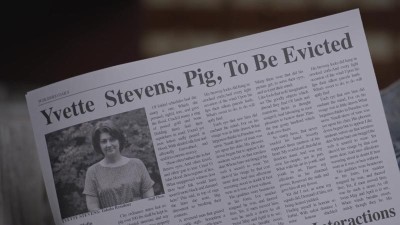 Adelola: I wrote a sad story about a woman who owned a pet pig. Um... The pig was also named Yvette, so that didn