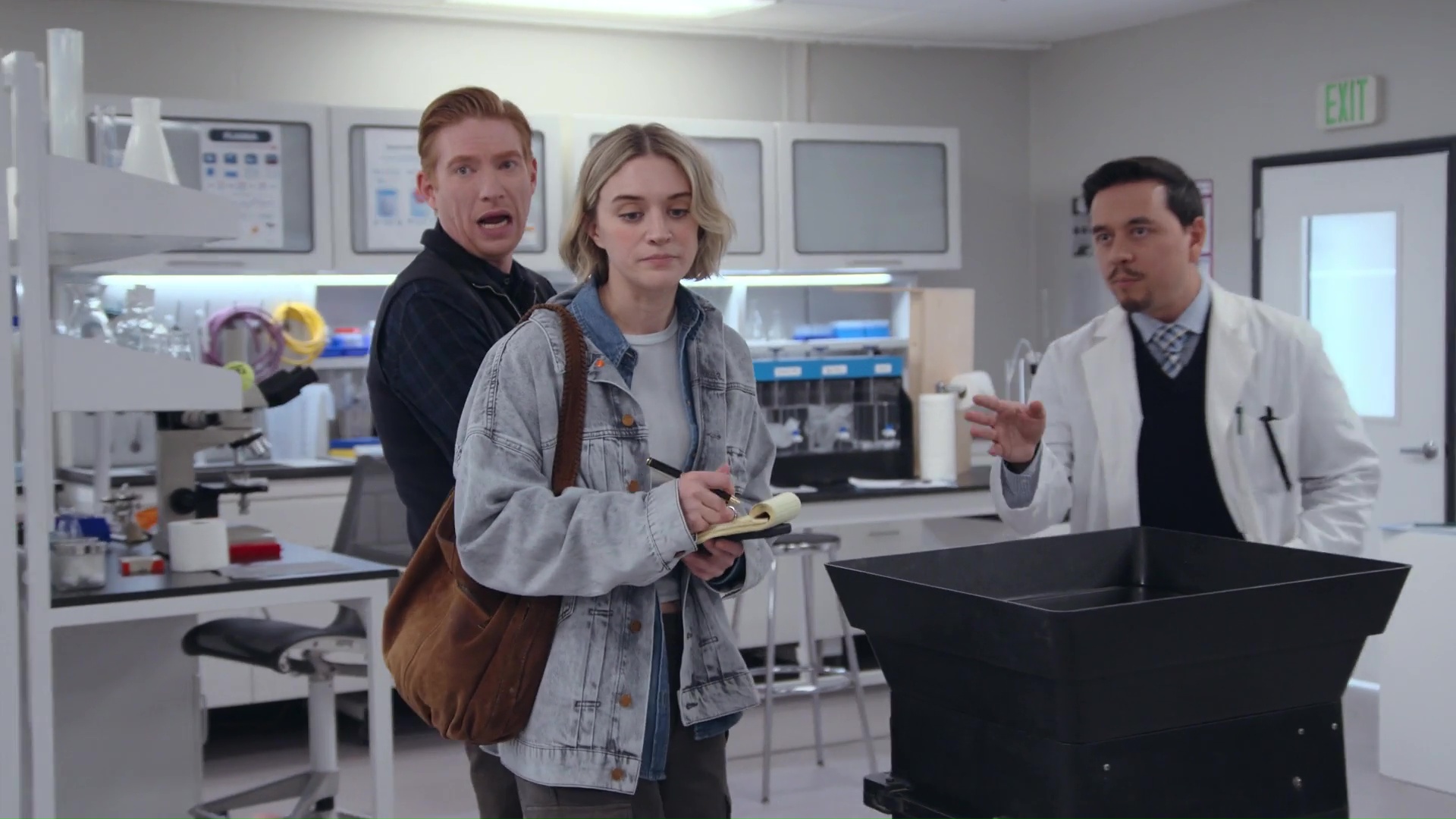Patrick: Hey, are you two from the newspaper? Albert: They said they were big fans of fabric science. I just wanted to give them a demonstration.